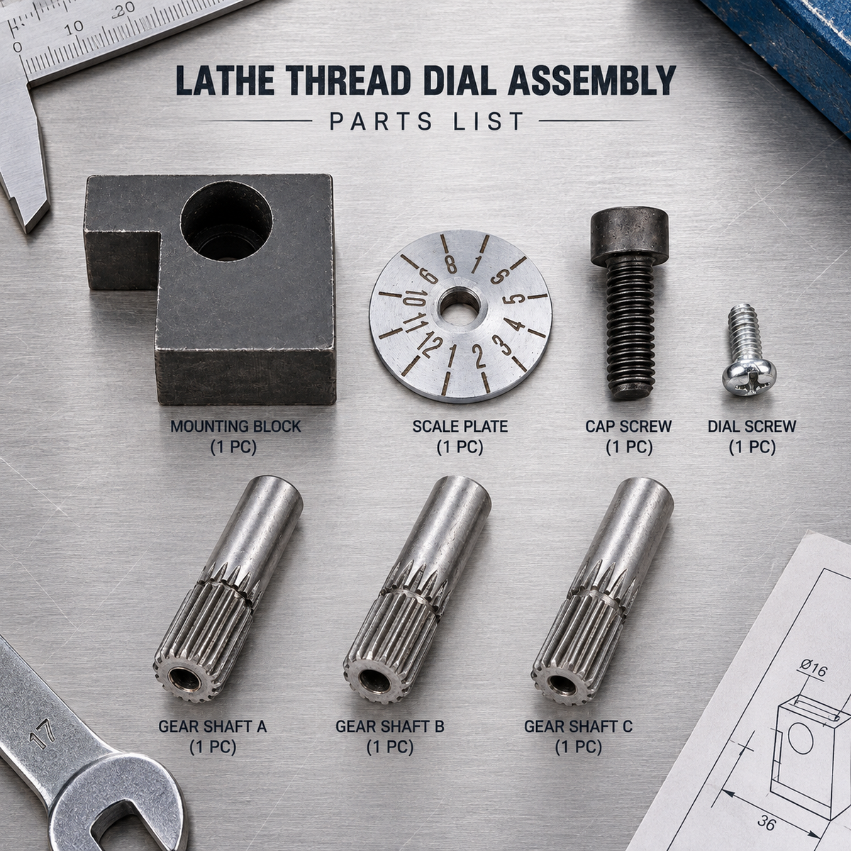 Metric Thread Dial Indicator for CJ0618 Grizzly G0765 Mini Lathe Threading Accessory