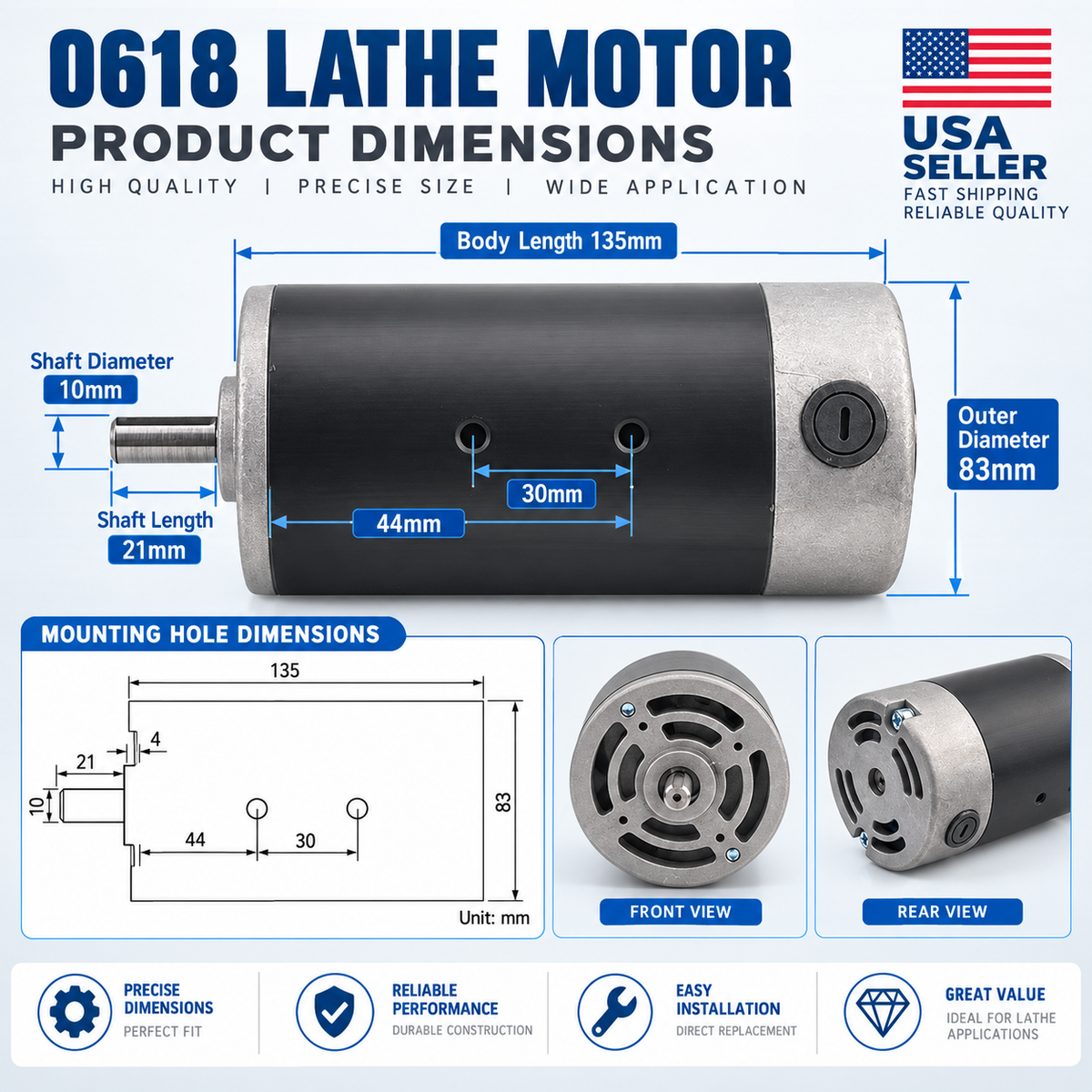 550W 220V DC Brushed Motor for CJ0618 Grizzly G0765 Mini Lathe Replacement Part
