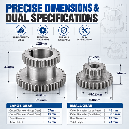 2Pcs H/L Metal Spindle Double Gear Set for SIEG C2 C3 X2 G8688 G8689 Replacement Part