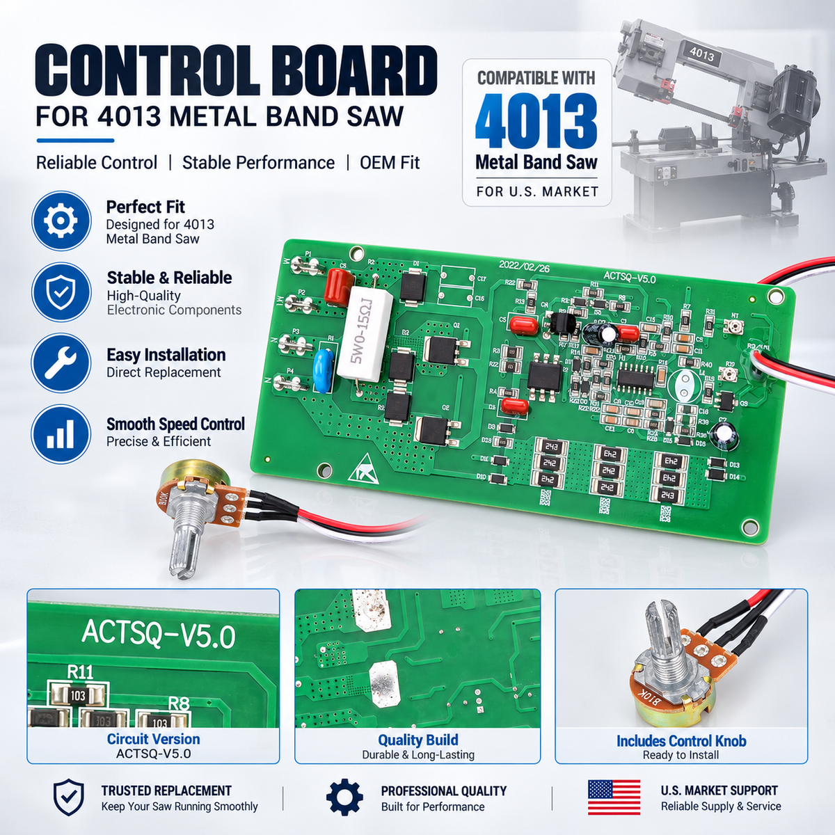 Main Control Board Power Drive Board for BOYE GFW4013 5-Inch Metal-Cutting Band Saw Replacement Part