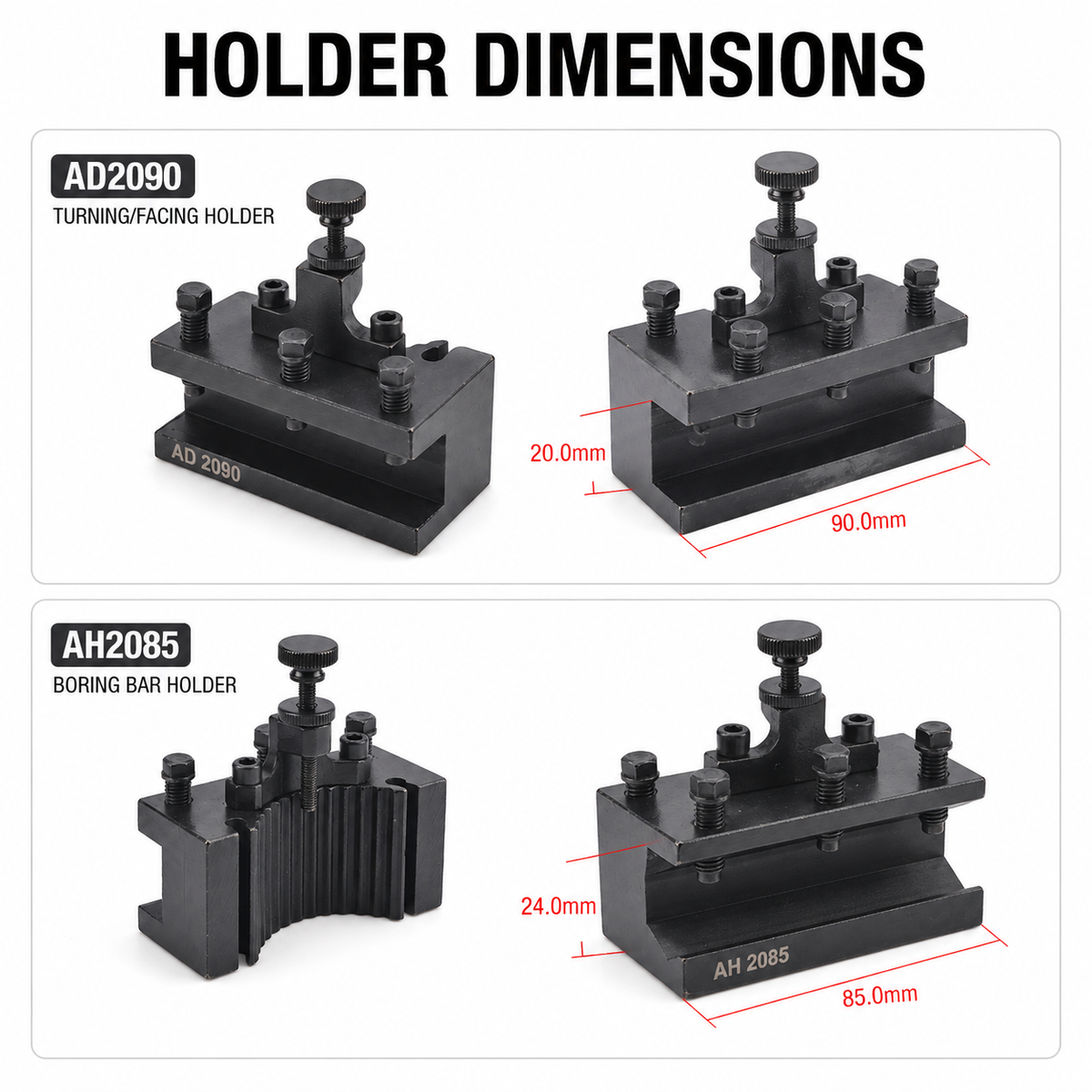 Type A European-Style Quick Change Tool Post & Holder Set for 20x20mm Lathe Tools 150-300mm Swing