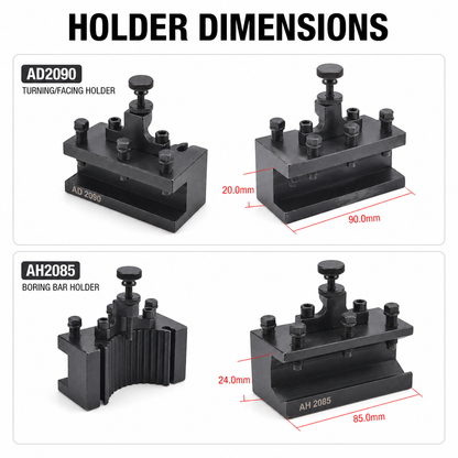 Type A European-Style Quick Change Tool Post & Holder Set for 20x20mm Lathe Tools 150-300mm Swing