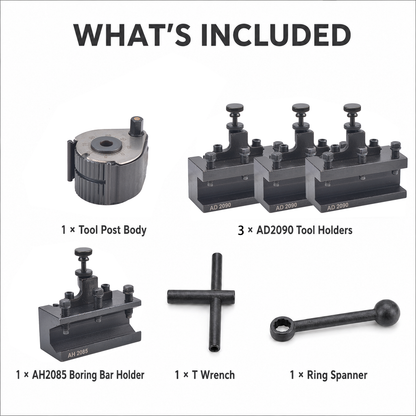 Type A European-Style Quick Change Tool Post & Holder Set for 20x20mm Lathe Tools 150-300mm Swing