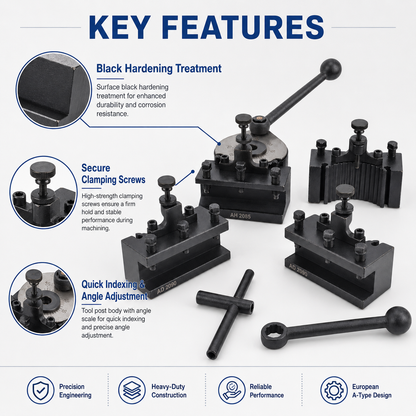 Type A European-Style Quick Change Tool Post & Holder Set for 20x20mm Lathe Tools 150-300mm Swing