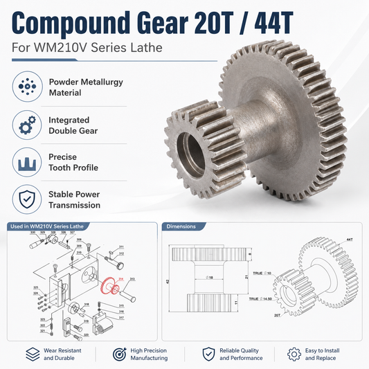 20T/44T Apron Feed Drive Gear for WM210V BHC210 HS210 JY210V CTC210 Bernardo Profi 400V Replacement Part