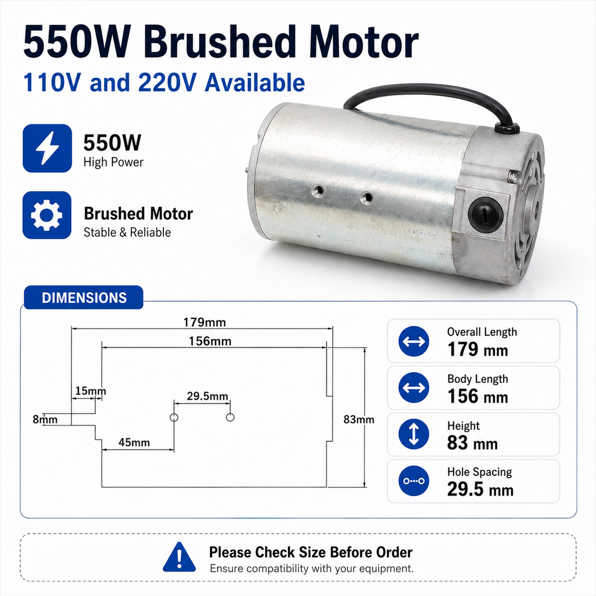 0618-150 400W/550W DC Brushed Motor 110V/220V for 0618 Mini Lathe Replacement Part