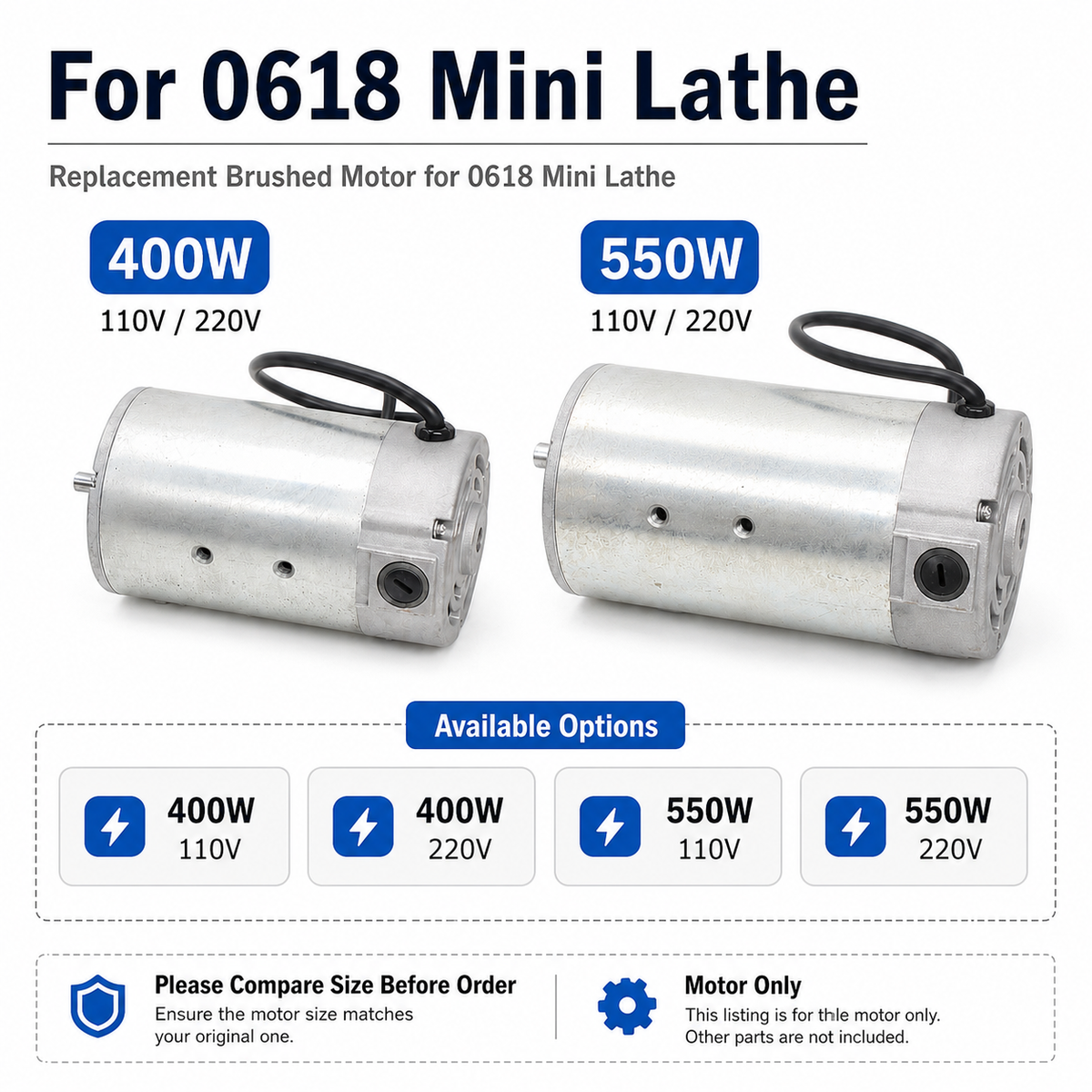 0618-150 400W/550W DC Brushed Motor 110V/220V for 0618 Mini Lathe Replacement Part