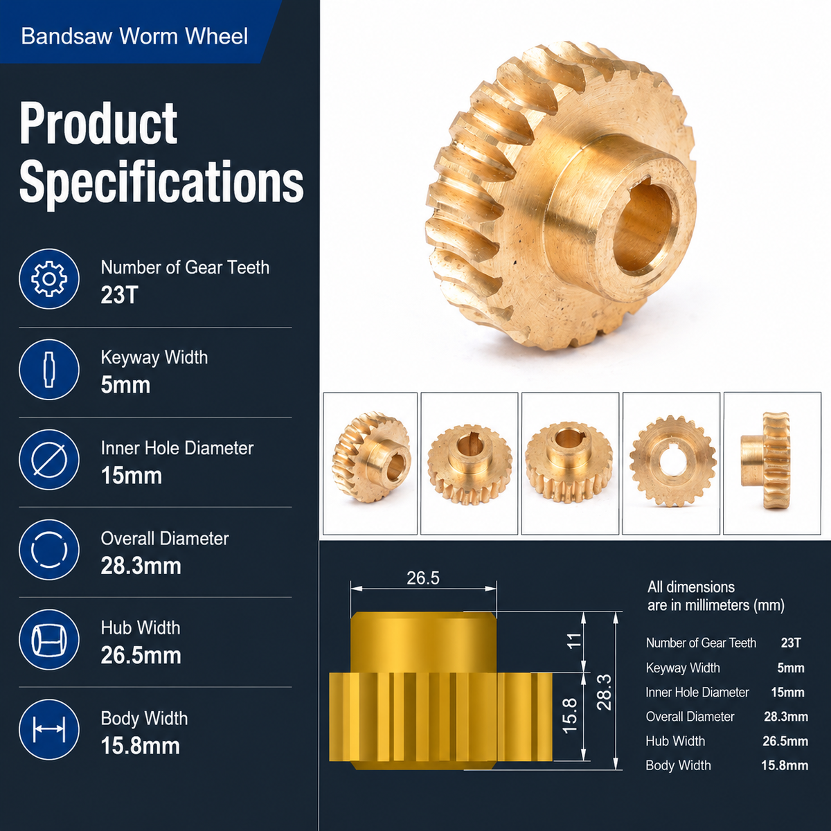 Worm Gear Assembly for GFW5012-019 Grizzly G0622-191 RIKON 15-400 MBS115 Band Saw Replacement Part