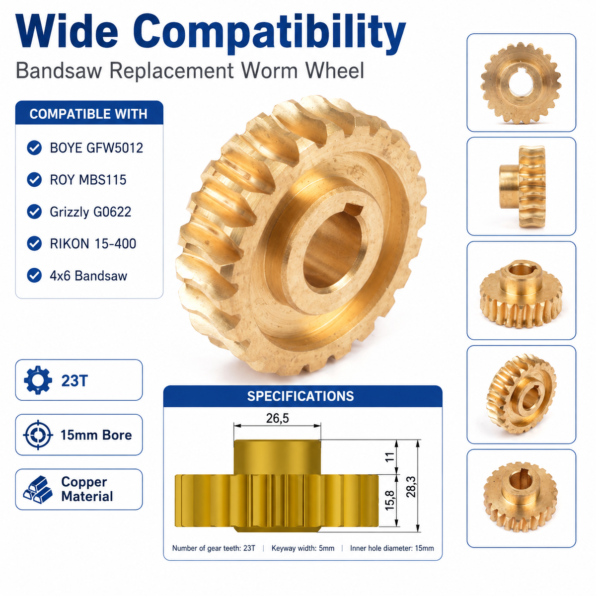 Worm Gear Assembly for GFW5012-019 Grizzly G0622-191 RIKON 15-400 MBS115 Band Saw Replacement Part