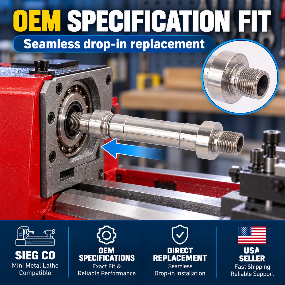 C0-031 Lathe Spindle for SIEG C0 JET BD-3 Grizzly G0745 SOGI M1-100 Compact 3 Replacement Part