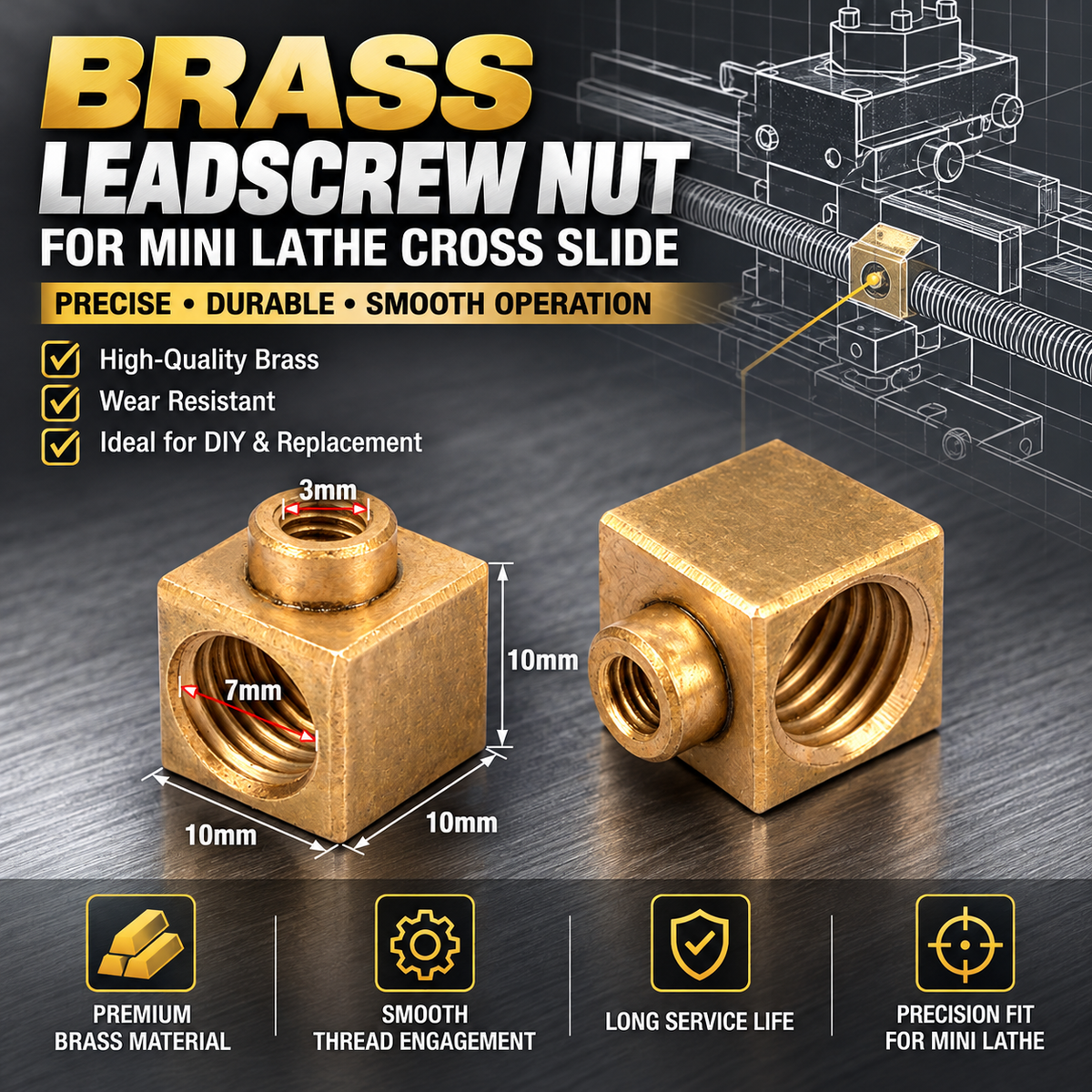 C0-093 Saddle Feed Nut for SIEG C0 JET BD-3 Grizzly G0745 Lathe Replacement Part